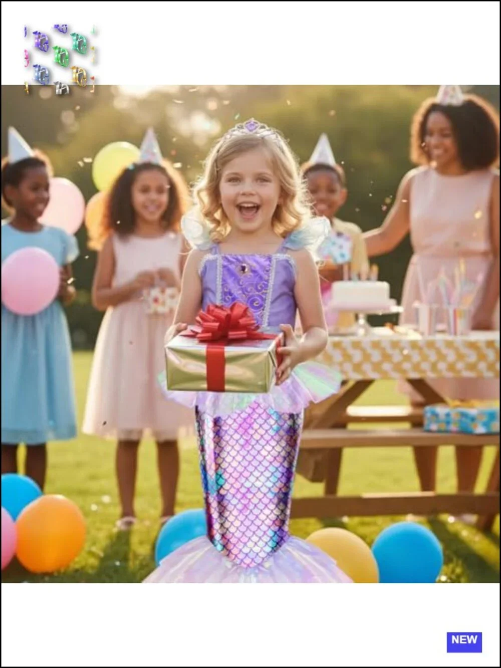 Mermaid Princess Dress Up Costume for Girls 3-10 with Accessories, Polyester